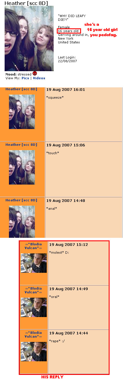 Example of pedophilia, as seen on his Myspace