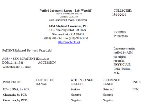 Edward Bernard Przydzial Positive HIV Test