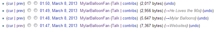 MylarBalloonFan vandalizing his article while someone was editing it.