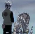 A scene from the animu where Kakashi makes his dog-slaves rape his enemy.