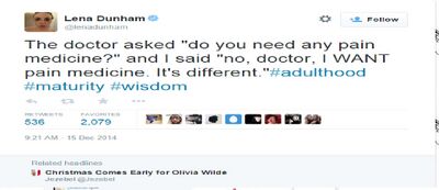 Another of Lena's super powers is the ability to shamelessly contradict her claim of needing medication for "OCD" problems or "anxiety" is bullshit