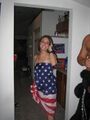 Casey showing her patriotic colors at an "Anything But Clothes" party.