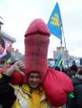 OOkrainian protester with his helmet