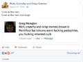 Greg gets laughed off a Facebook meme page for being a pedo.