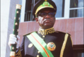 General Mobutu Sese Seko of the Democratic Republic of Congo. Full name: Mobutu Sese Seko Nkuku Ngbendu Wa Za Banga ("The all-powerful warrior who, because of his endurance and inflexible will to win, goes from conquest to conquest, leaving fire in his wake.") •Seized power in a military coup: 1965 (deposed 1997) •Notable for: Banning state media from mentioning anyone else by name and for embezzling up to $15bn from the treasury (more than Congo's entire national debt)