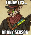 This steampunk furfag is attempting to gain acceptance from those online by expressing a distaste for and a desire to hunt his brony brethren. Because, y'know, bronies are sicko faggot perverts, but furries totally aren't.