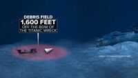 debris field is 1600 chad freedom units (or about 500 virgin meters) away from the Titanic