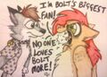 I'M THE BIGGEST FAN AND THE ONLY FAN OF BOLT. She seriously drew this for the guy in the previous picture.