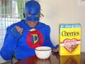 Dangerman eats a bowl of Cheerios every day before fighting crime.