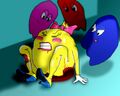 "Her injuries too great, Ms Pac-Man collapses. Weakened & consumed with pain, she is unable to run any further. Feeling their evil presence closing in, but unable to do anything about it, she accepts her fate."