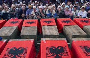 Albanian soldiers are reunited with their families after the Kosovo war.