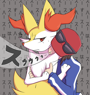 Calem harassing Braixen.png